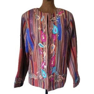 Indigo Moon Blazer Jacket Size M Paisley Sequin‎ Embroidered Art Lined Silk